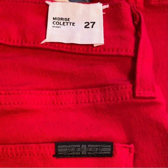 HUDSON Jeans Holiday Red Colette Midrise Skinny Size 27 Waist 28” Inseam 31.5”. - Picture 7 of 10